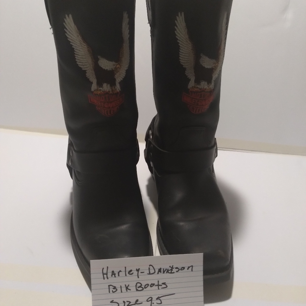 Harley Davidson Black Harness Boots Eagle Embroidery Leather Mens size 9.5